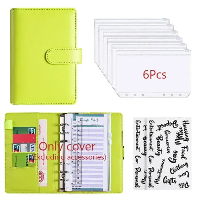 A6 PU Leather Budget Binder with Cash Envelope Organizer