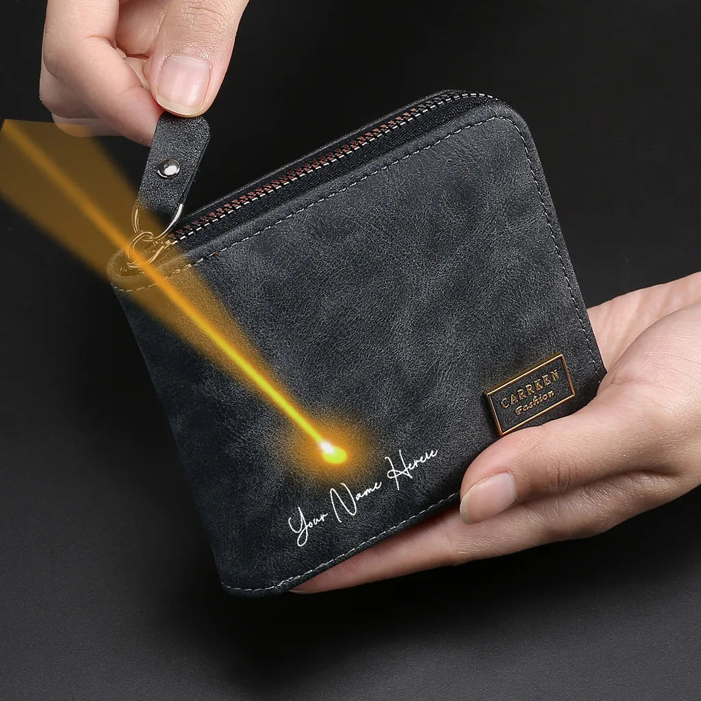 Personalized Engraved Leather Wallet for Men with Coin Pocket