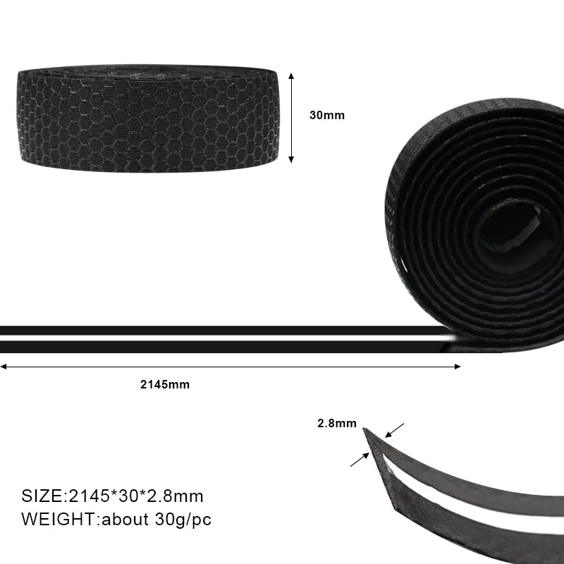 Roll of black silica gel handlebar tape with a 30mm thickness and a length of 2145mm