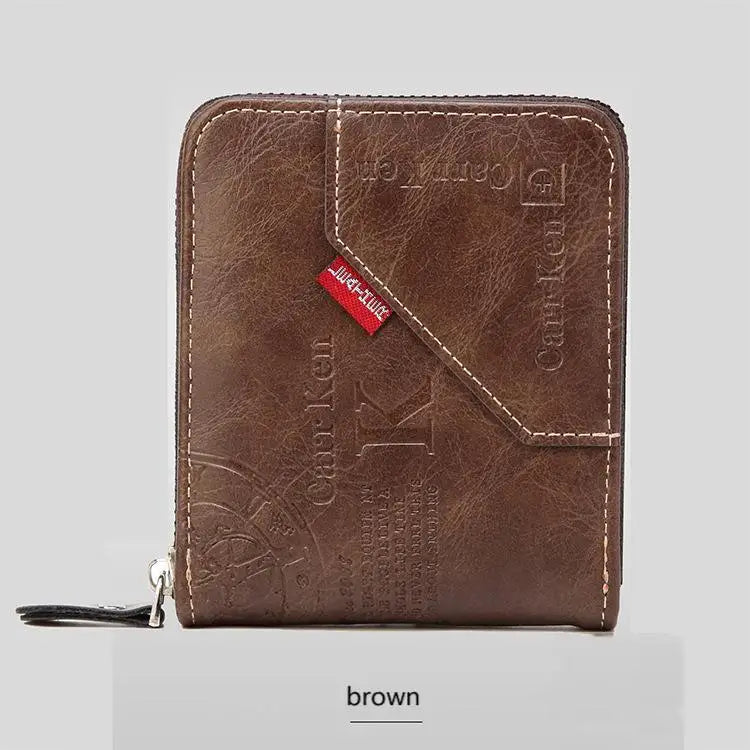 Men's Waxed Leather Bifold Wallet with All-Around Zipper