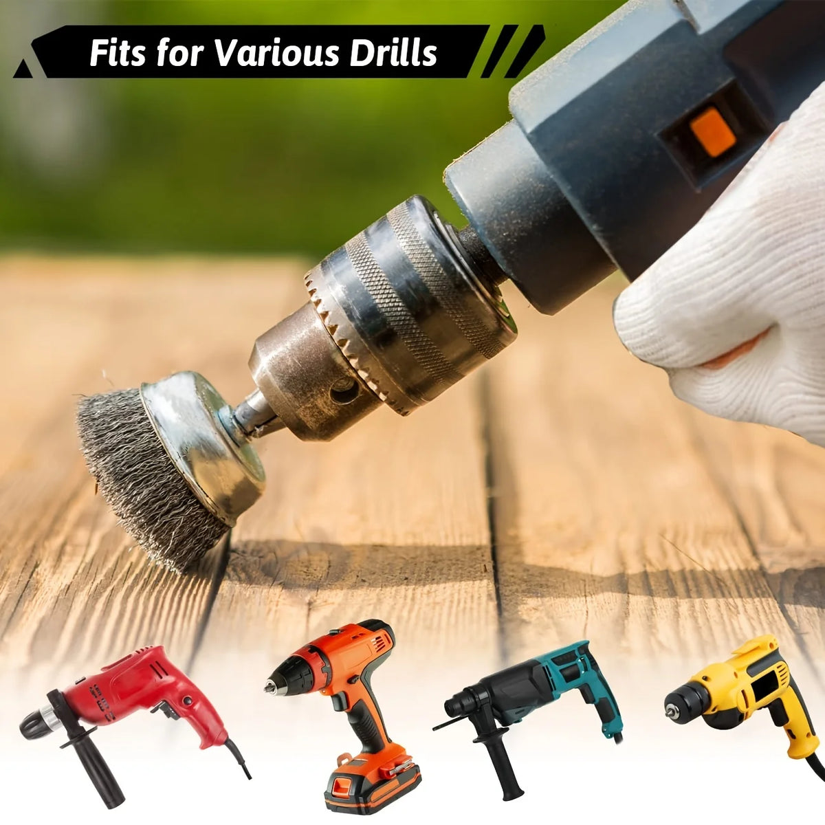 10-Pack Crimped Wire Wheel Brush Set with 1/4" Hex Shanks for Drills