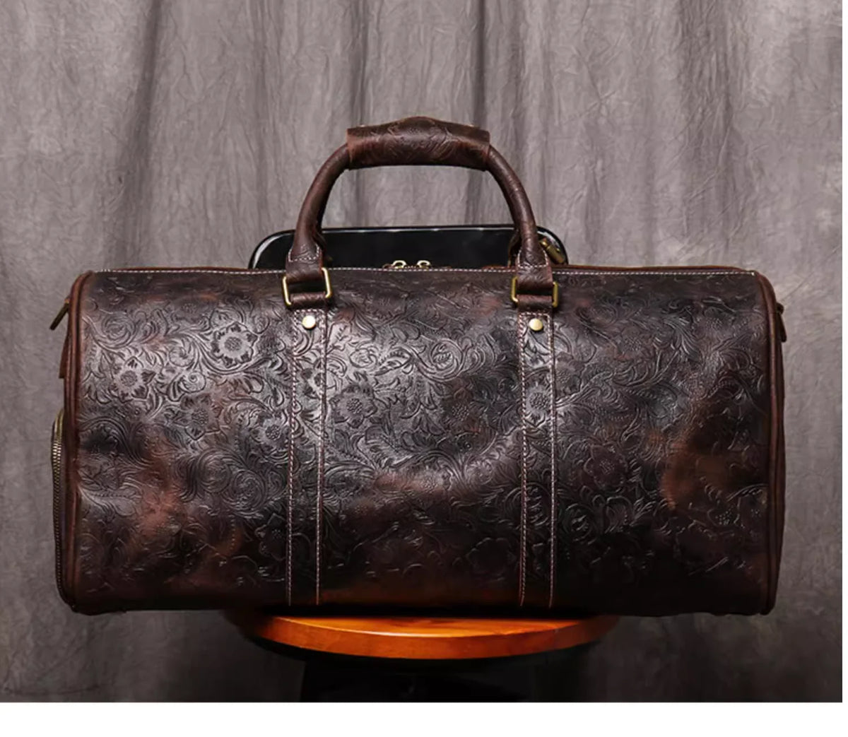 Vintage Embossed Leather Travel Duffle Bag