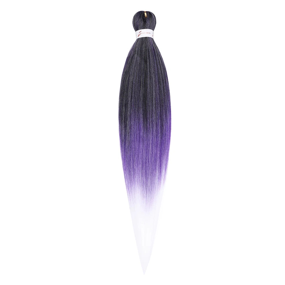 Bündel vorgezeichneter Ombré-ExtENSIONS für Dreadlocks mit dunklem Grau-Lila-Farbverlauf.