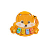 An orange fox-shaped interactive animal piano toy for toddlers with colorful buttons.