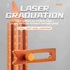 An orange laser graduation ruler with a magnetic marking tool used for woodworking and installation.