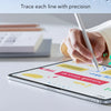Eine Hand zeichnet eine Linie auf einem iPad-Bildschirm, die Präzision von Papier-Feeling-Displays für Apple-Geräte demonstri