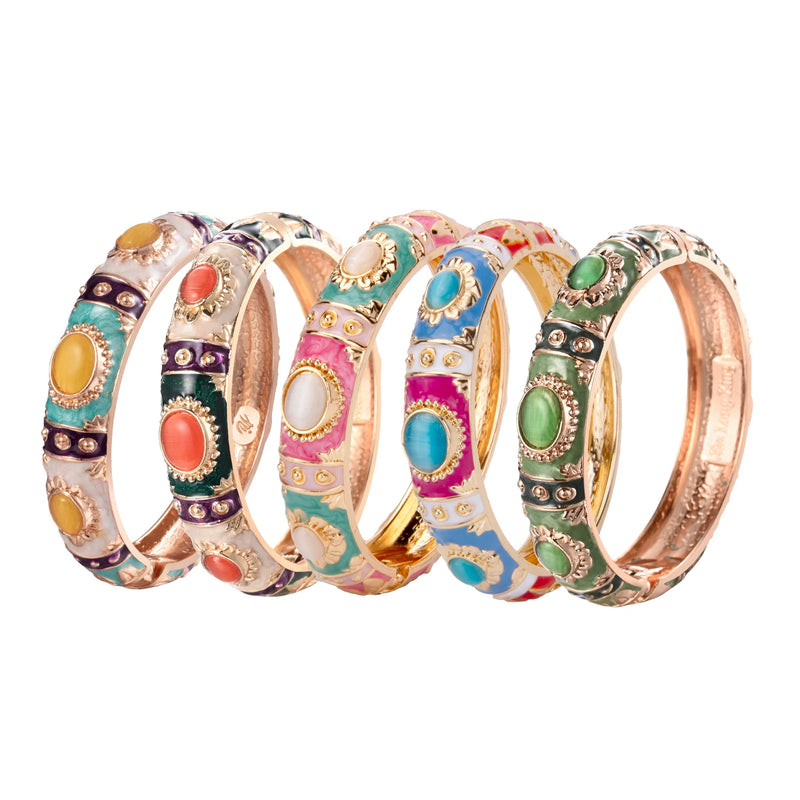 Enamel Bangle Bracelet with Rose Gold Plating