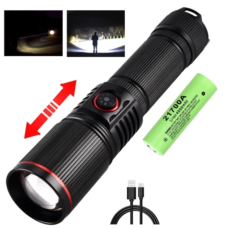 Lampe de Poche LED Zoom 30W Rechargeable par USB