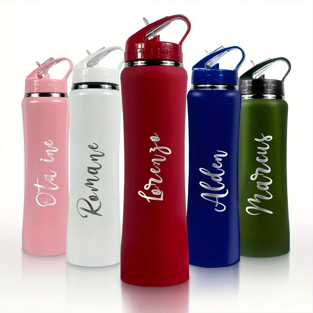 Personalized Engraved Stainless Steel Water Bottle with Straw