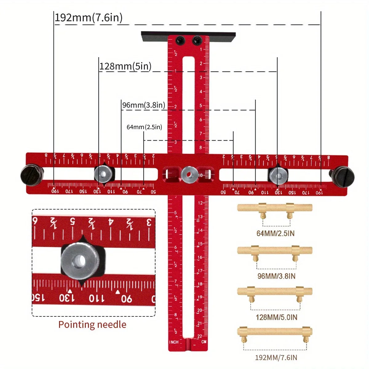 Adjustable Aluminum Cabinet Handle Jig with Drill Guide