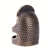 Vintage metal sewing thimble with a finger protector ring, dark bronze color.