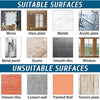 Image showing suitable and unsuitable surfaces for mounting products, including mirror, glass plate, marble, acrylic plate, m