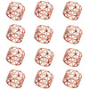 A set of twelve decorative metal napkin rings featuring a geometric hollow-out pattern in rose gold finish.