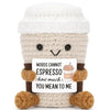 A handmade crochet pocket hug doll with a light beige body and white knitted cap.