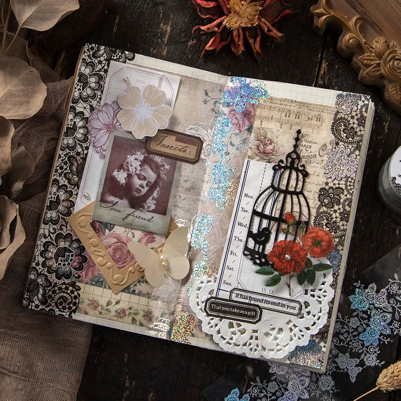 Silver Foil Decorative Lace Tape for Journaling & Scrapbooking