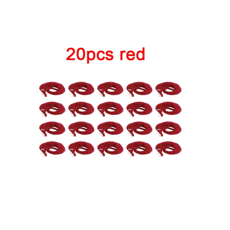 Twenty pieces of red fuzzy wiggly worm magic trick items.