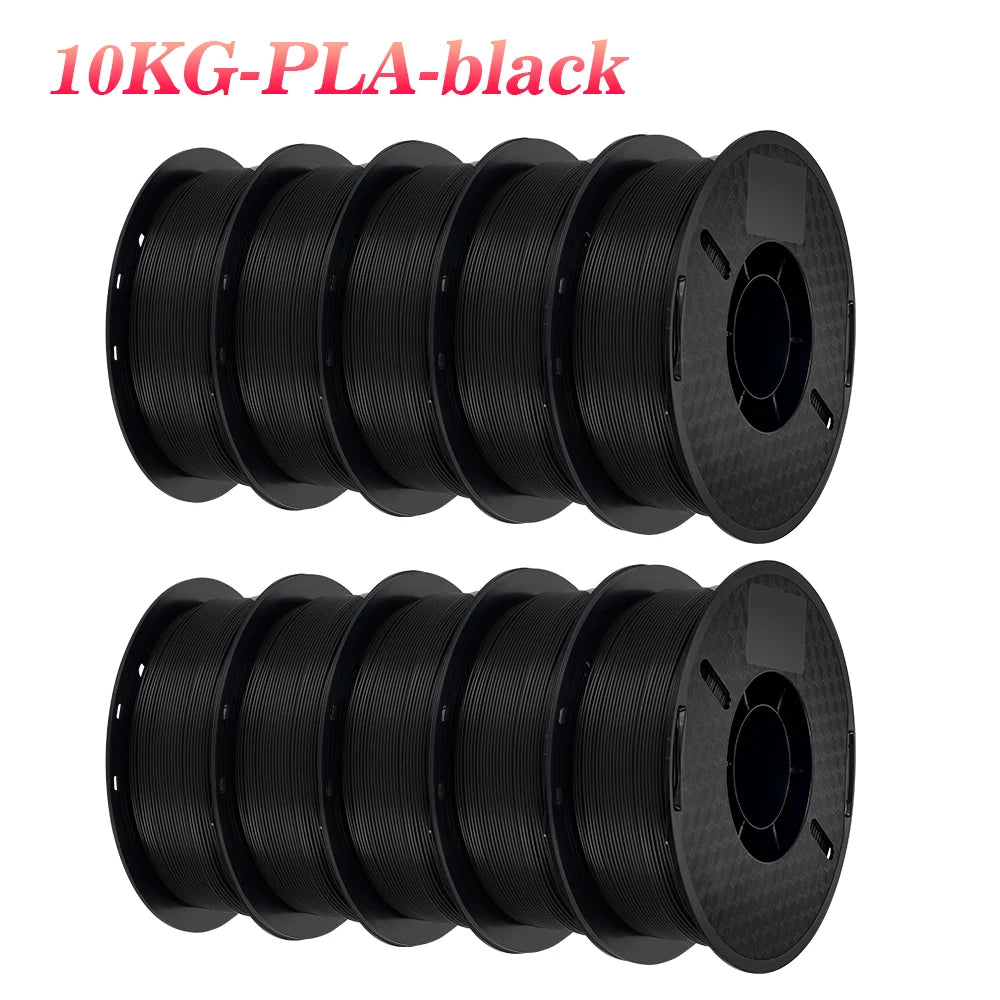 A bundle of ten black PLA filaments, each 10KG, for 3D printing.