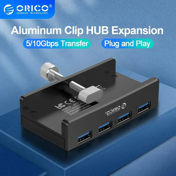 Aluminum USB 3.0 Hub with Clamp Mount for Desktops and Laptops