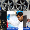 A collage showing factory machinery, cutting processes, experiment work, and brush painting.