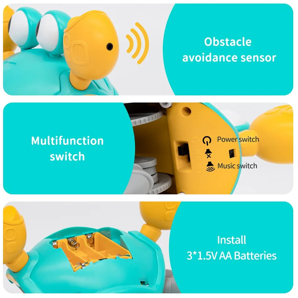 Interactive Musical Crawling Crab Toy with Obstacle Avoidance
