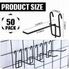 A set of five black heavy duty grid hooks for display and organization, shown with size measurements.