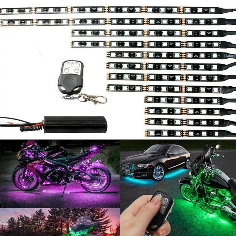 RGB Motorcycle Under-Glow LED Light Kit with Remote