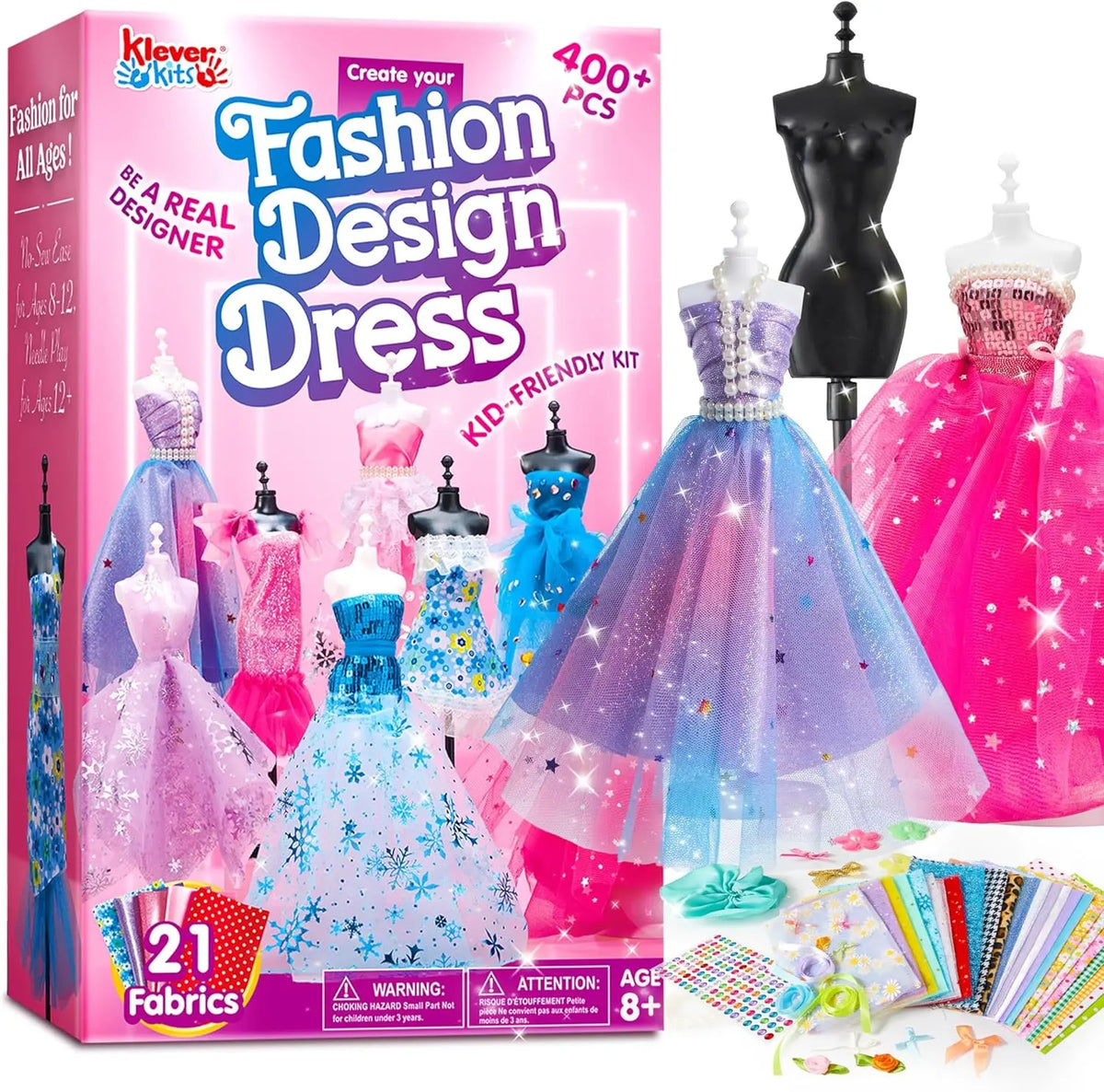 Fashion Design Craft Kit for Girls – 400+ Pieces with 3 Mannequins, No Sewing