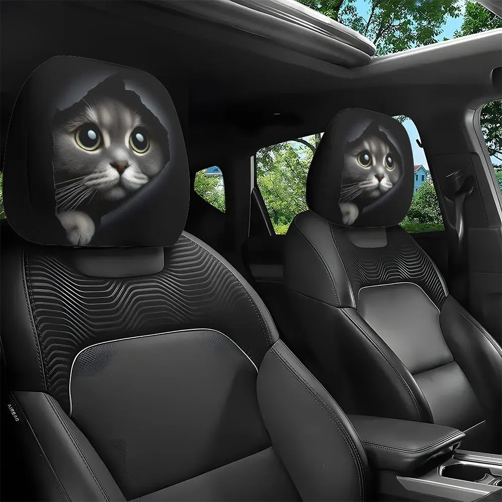 Cat Print Car Headrest Cover (Set of 2)