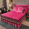 Crystal Velvet Gold Lace Bed Skirt with Anti-Slip Base