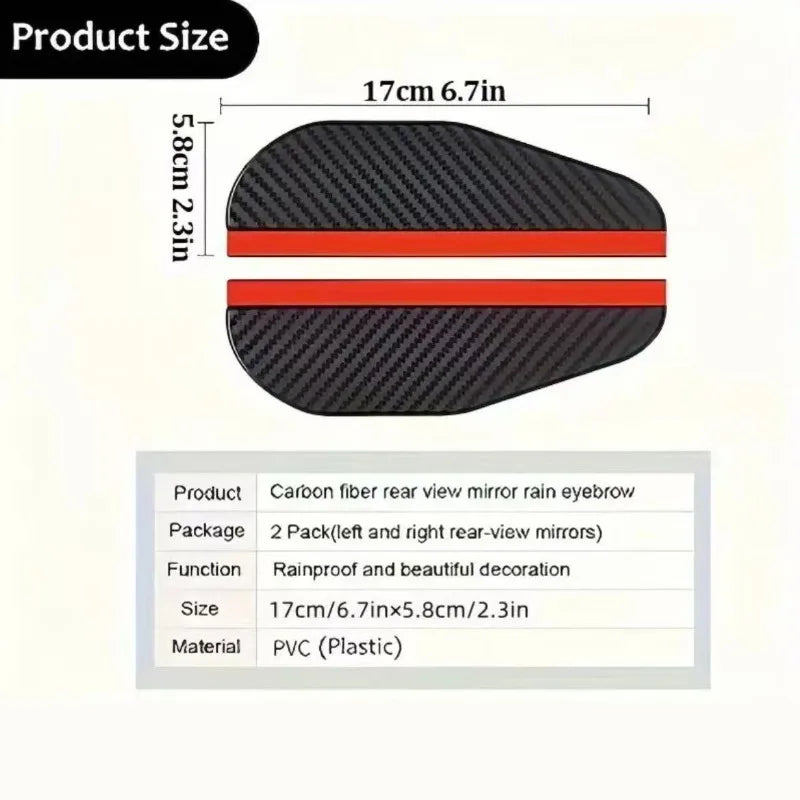 Pare-soleil en fibre de carbone noire pour rétroviseurs de voiture, mesure 17cm x 5,8cm.