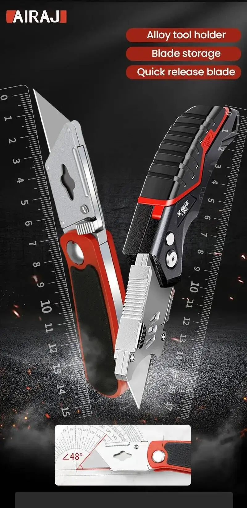 Folding Utility Knife with Replaceable Blade and Safety Lock