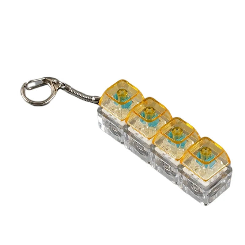A clear plastic keychain featuring multiple yellow LED lights and a metal clasp.