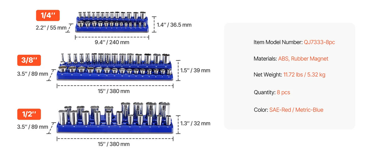 Magnetic Socket Organizer Set with Metric and SAE Trays