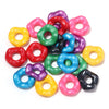 A collection of colorful acrylic spacer beads in various shades including pink, purple, green, yellow, and red.