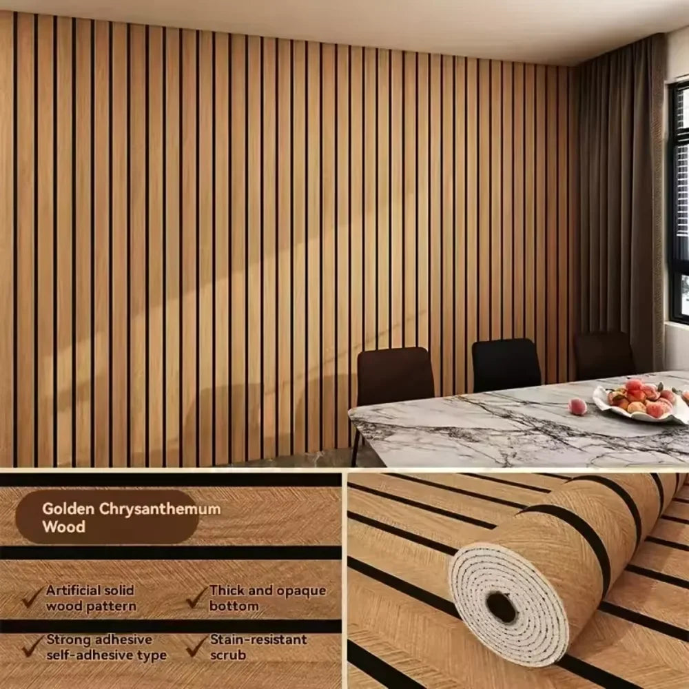 Brown plaid peel and stick wallpaper with a faux finish applied to a wall.