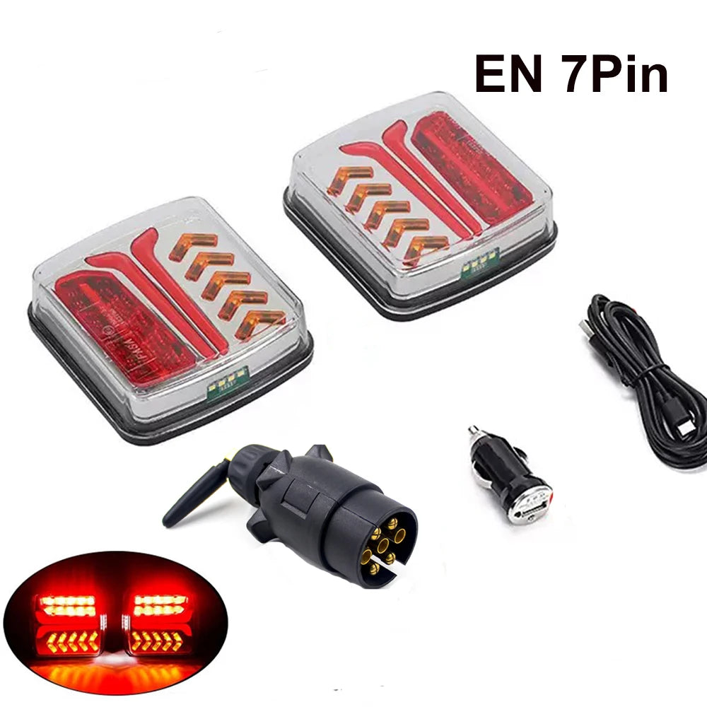 EN 7Pin magnetic wireless LED trailer lights with rechargeable batteries and a connector plug