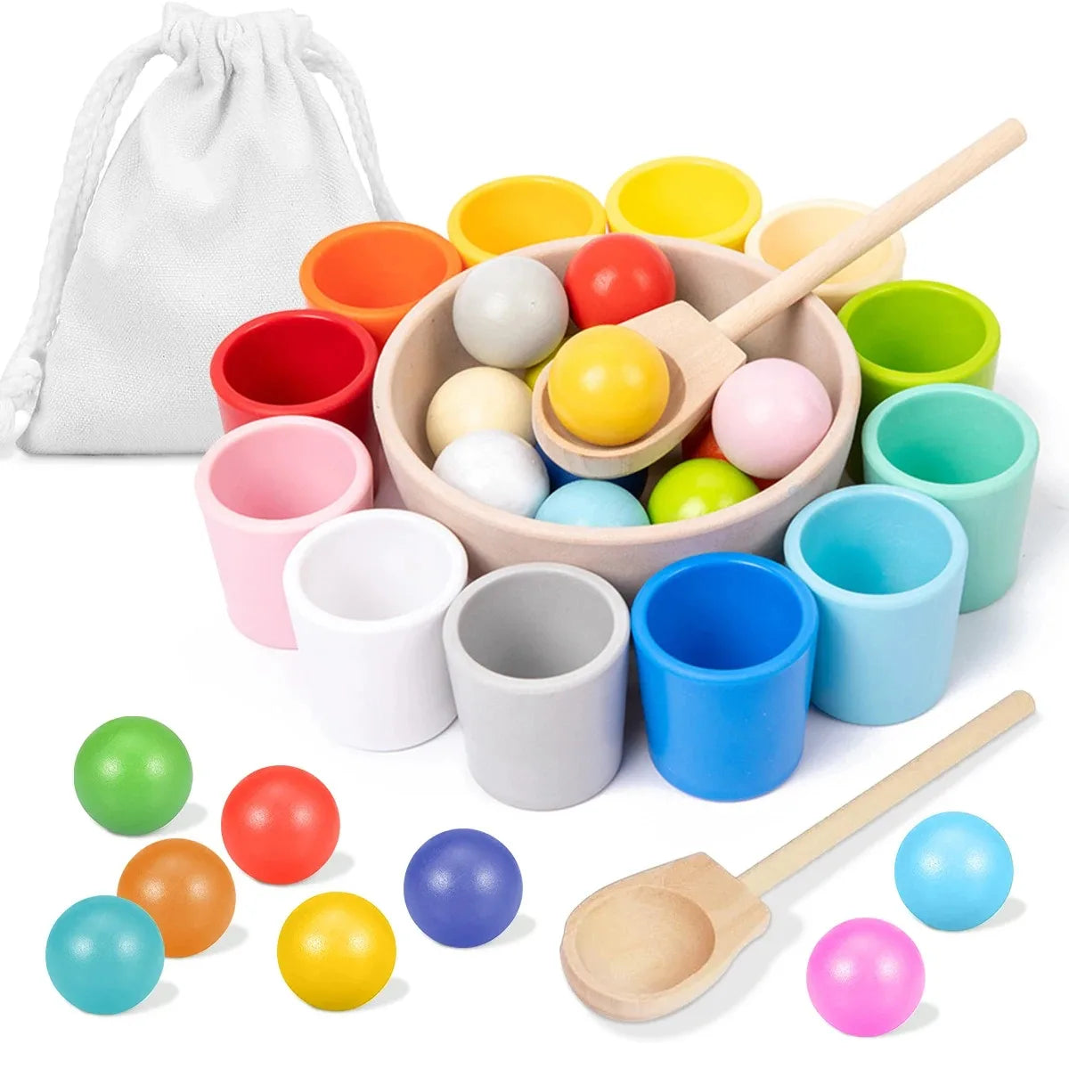 Rainbow Ball in Cups Color Sorting Toy for Toddlers