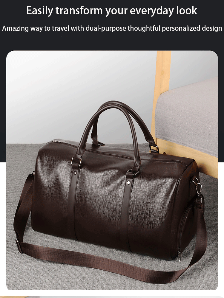 Retro PU Leather Weekender Duffel Bag with Adjustable Shoulder Strap