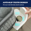 Close-up of white anti-slip teeth design clips being used to secure a mattress or bedding.