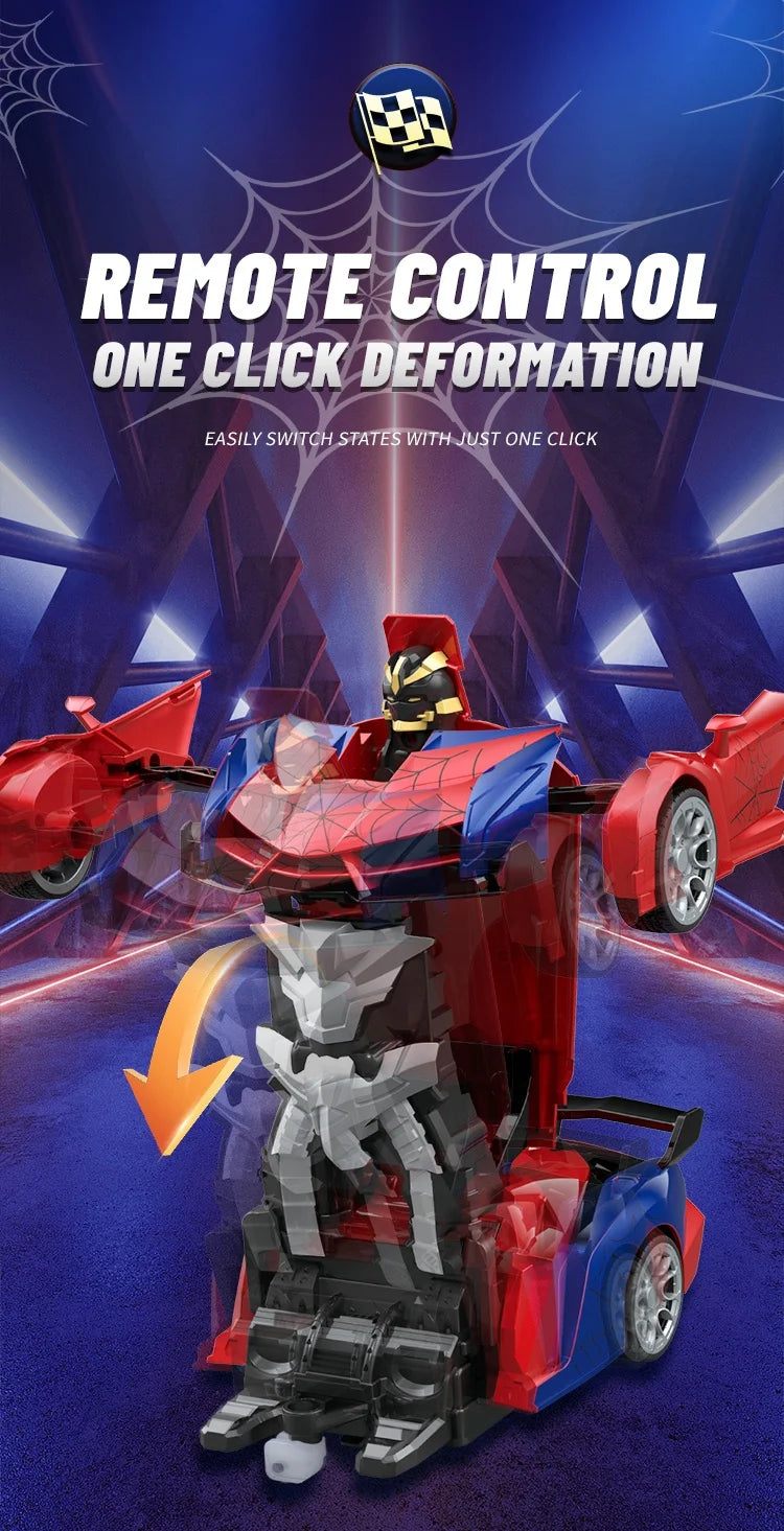 1:18 Scale RC Stunt Car with 360° Spin, LED Lights & One-Button Transformation