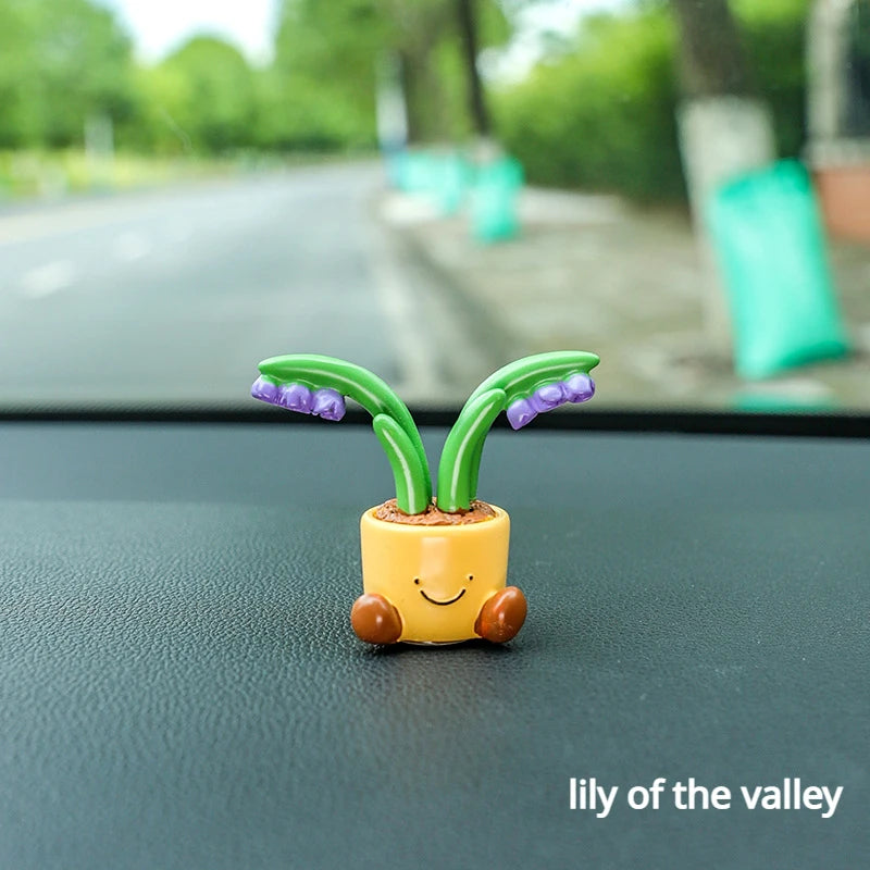 Resin Flower Pot Elf Figurine for Car Interior & Desktop