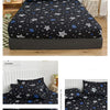 Black fitted bed sheet with a star pattern and an all-around elastic band