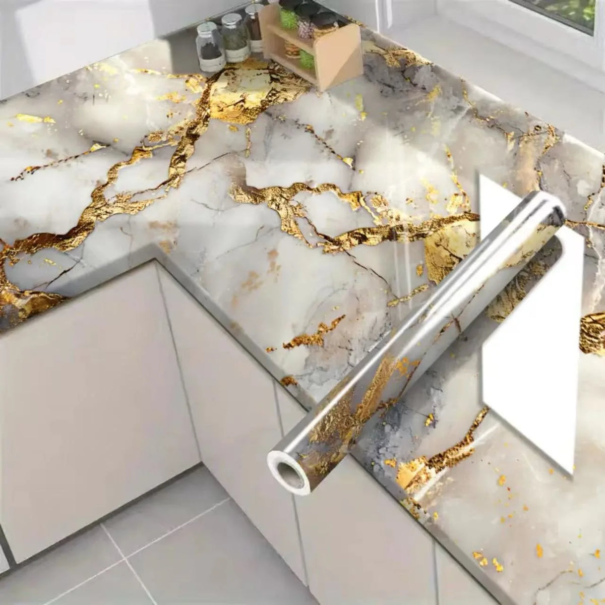 Marble Peel-and-Stick Waterproof Wallpaper for Kitchen & Bathroom