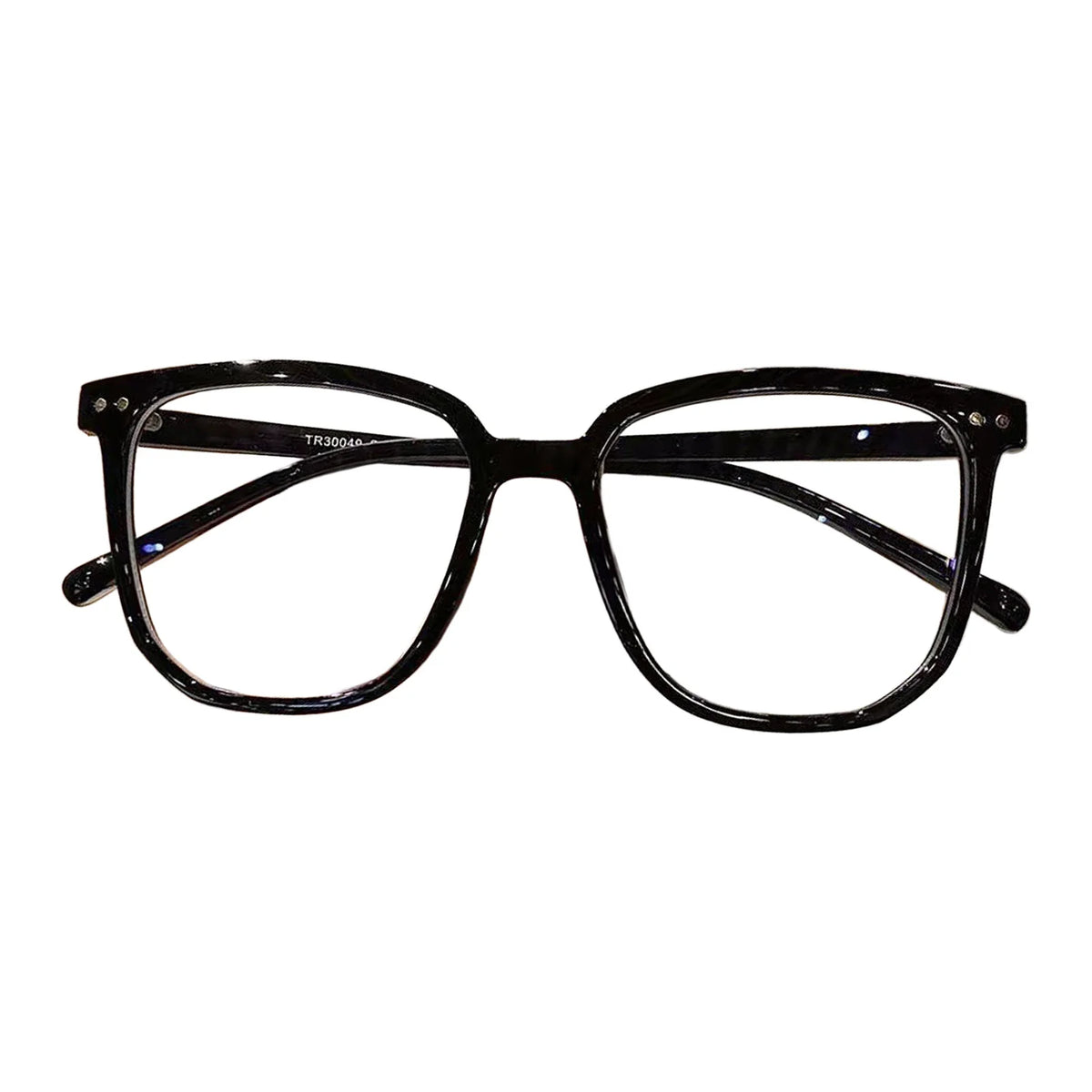 Black anti-fatigue blue light blocking glasses with thick, rectangular frames.