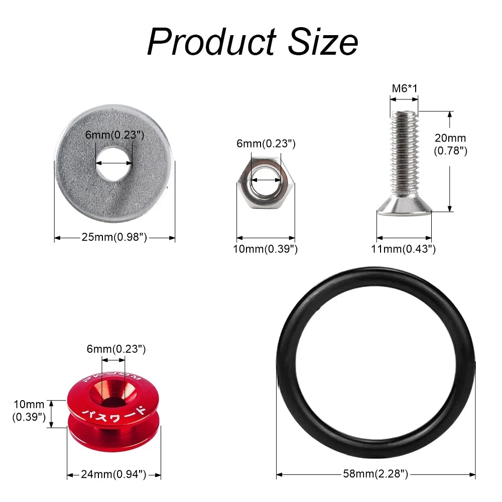 Kit of aluminum quick release bumper fasteners including a bolt and a ring