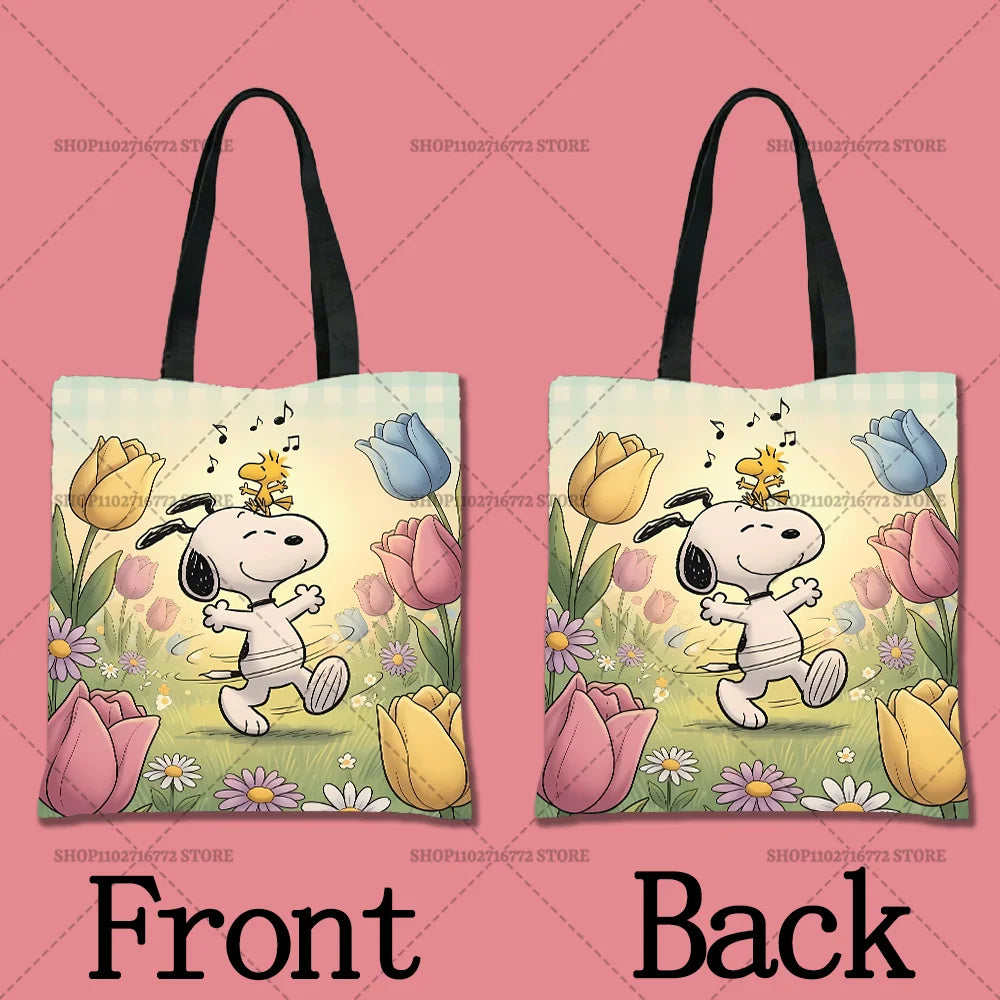 Snoopy Cartoon Canvas Tote Bag – Large Capacity, Foldable & Reusable