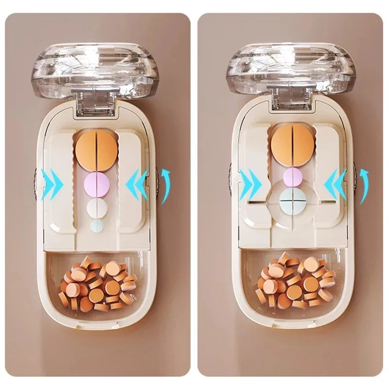Portable Pill Cutter and Storage Box with Dustproof Lid