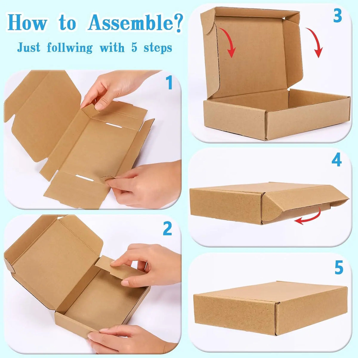 Set of 10 Natural Kraft Cardboard Boxes for Gifts & Storage