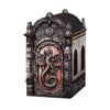 A decorative wooden book nook kit featuring a dragon motif and labyrinth design.