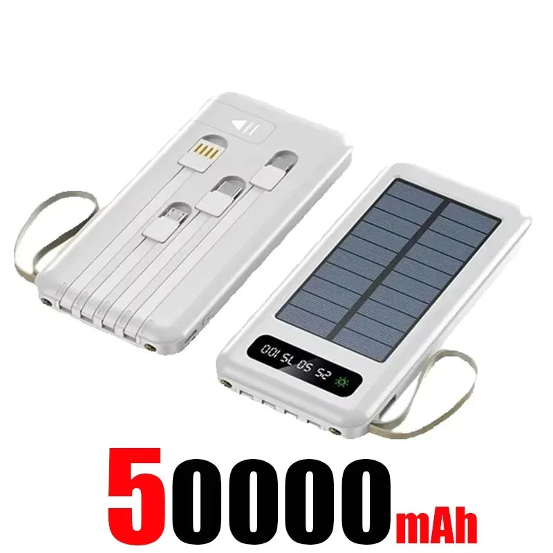 Solar Power Bank with Built-in Cables and Flashlight